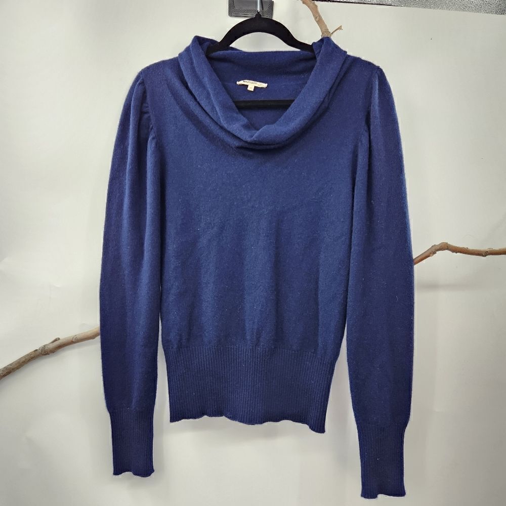 LA Made cowl neck blue cashmere sweater